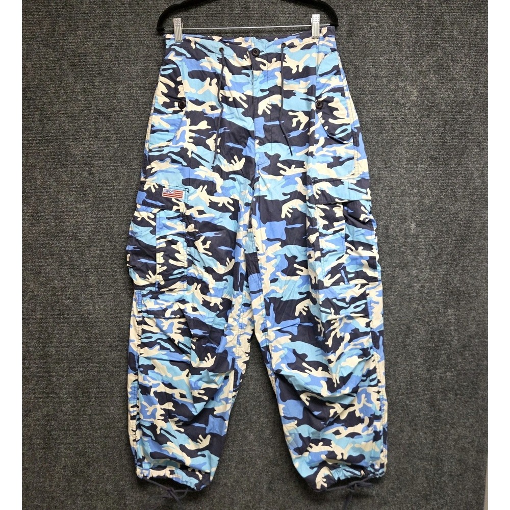 Vintage UFO Pants Mens XS Blue Camouflage Parachute Baggy Camo Cargo Rave FLAW